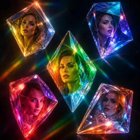 Surreal 3d crystal prisms hollywood actress