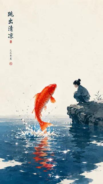 Oriental zen minimalist carp illustration