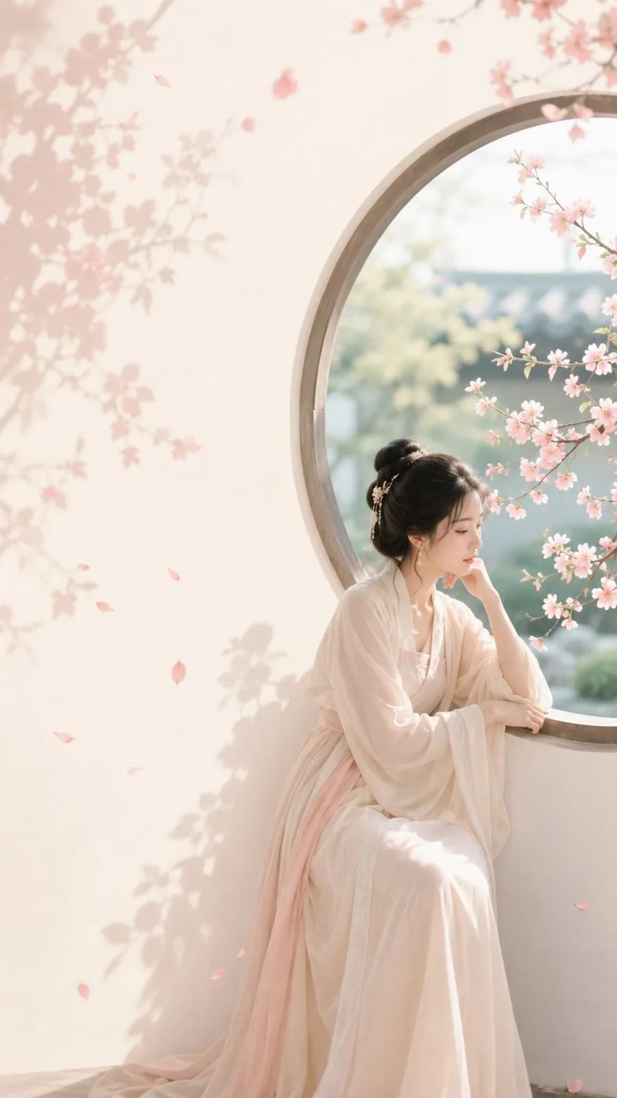 Oriental zen minimalist woman moon window poster — Sonra