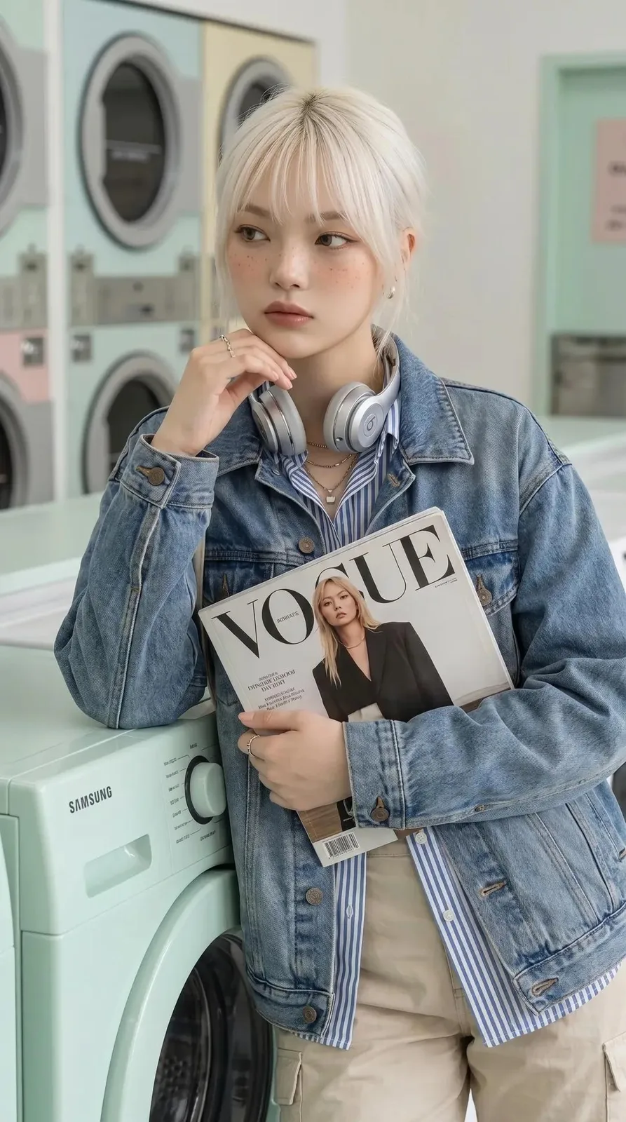 Laundromat vintage denim fashion editorial photography — After