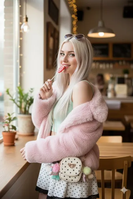 Pink fluffy sweet girl lollipop