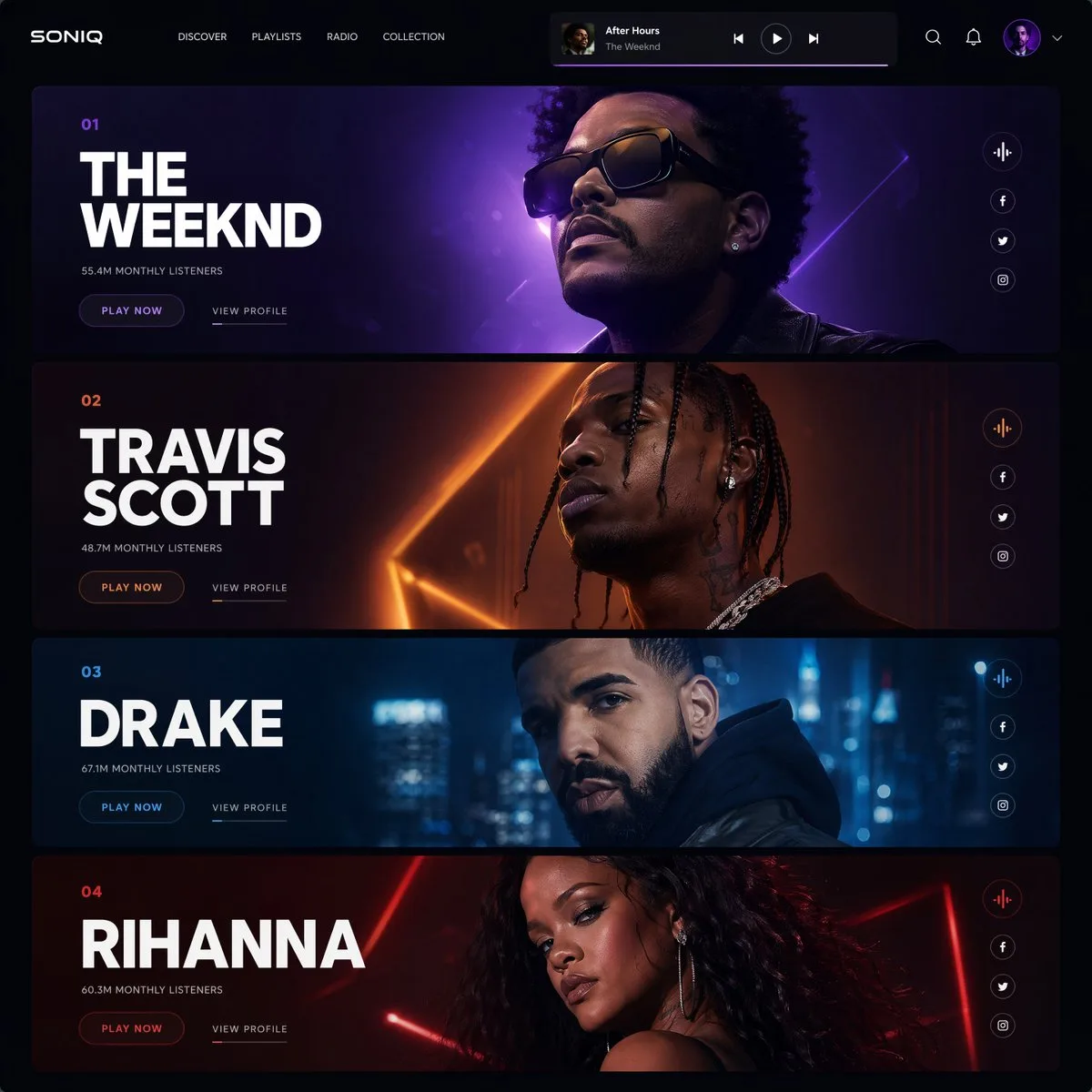 Avant garde futuristic music streaming ui design — After