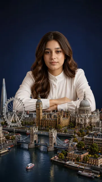 Ultra realistic miniature london city portrait woman