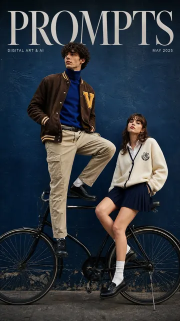 Cinematic fashion magazine cover vintage bicycle