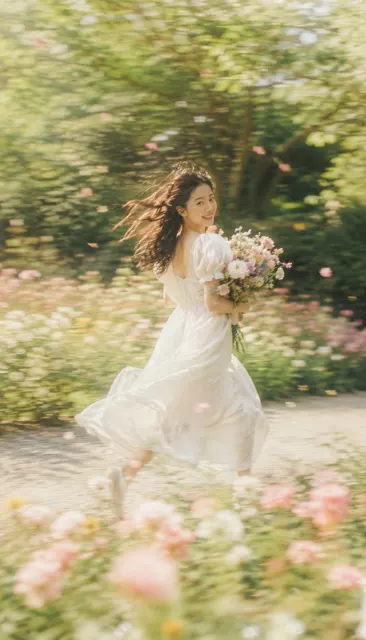 Dreamy slow shutter garden portrait her