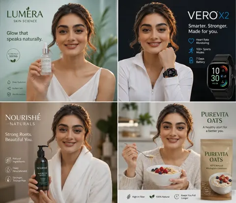 South asian model commercial ad collage