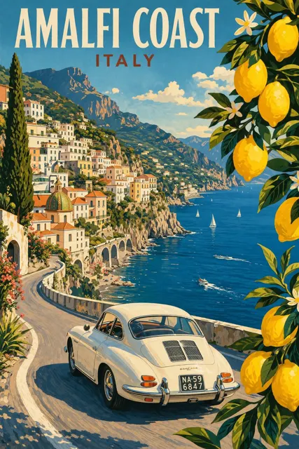 Amalfi coast retro poster