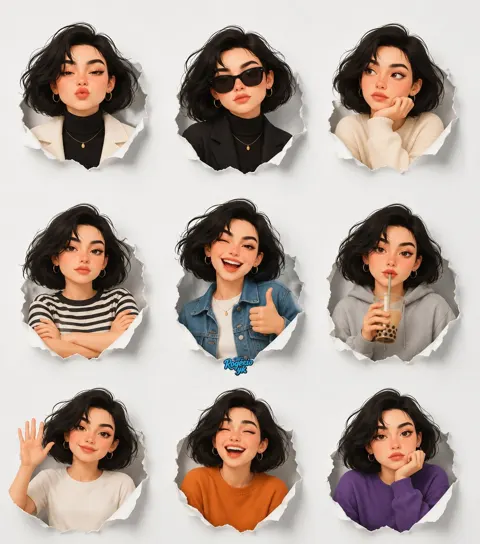 3d cute girl pixar sticker pack
