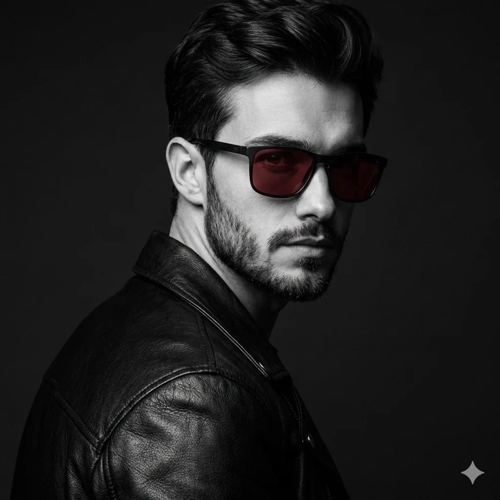 High contrast fashion portrait red lenses — After