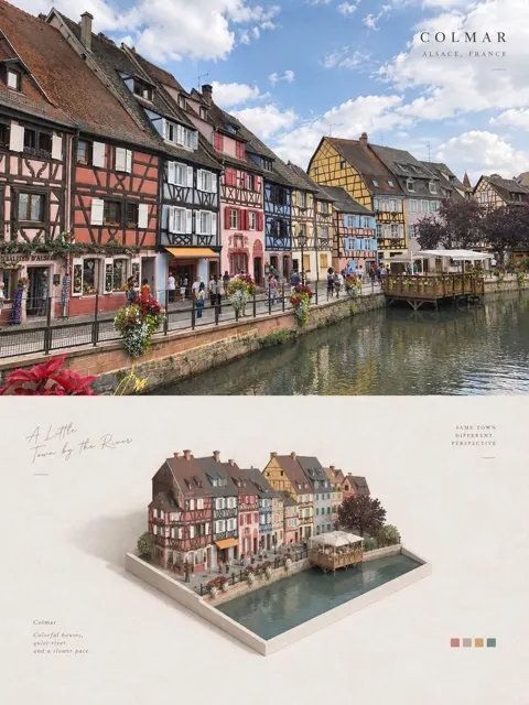 Colmar france travel poster miniature diorama