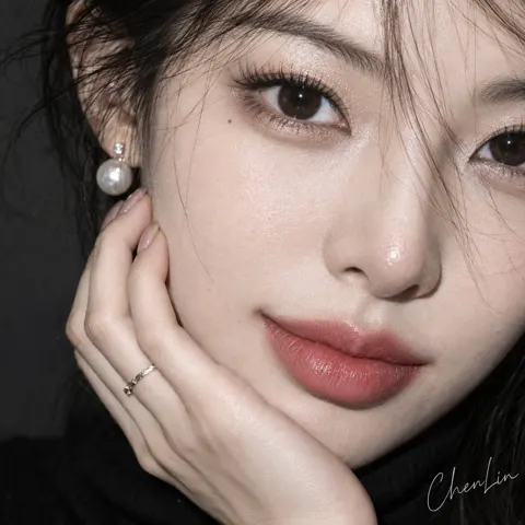 Korean woman avant garde makeup macro hard flash close up
