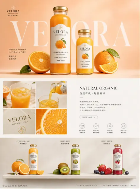 Premium juice brand ecommerce poster prompt
