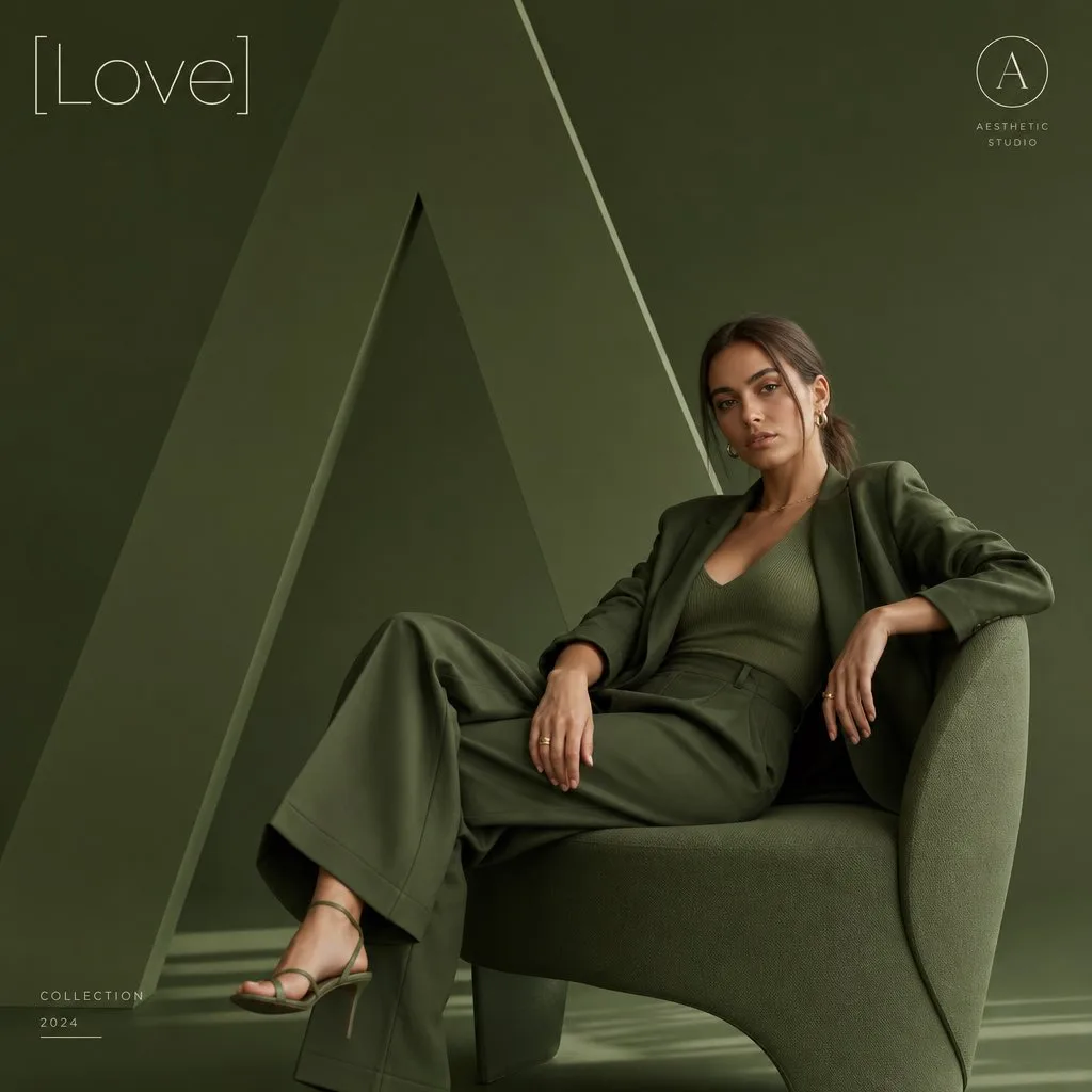 Premium modern editorial fashion branding poster monochromatic green — After