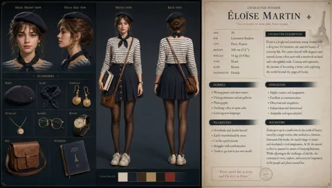 3d french student character sheet