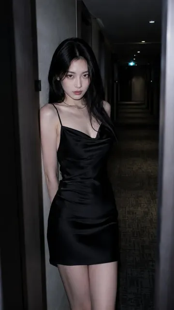 Night hotel corridor direct flash portrait