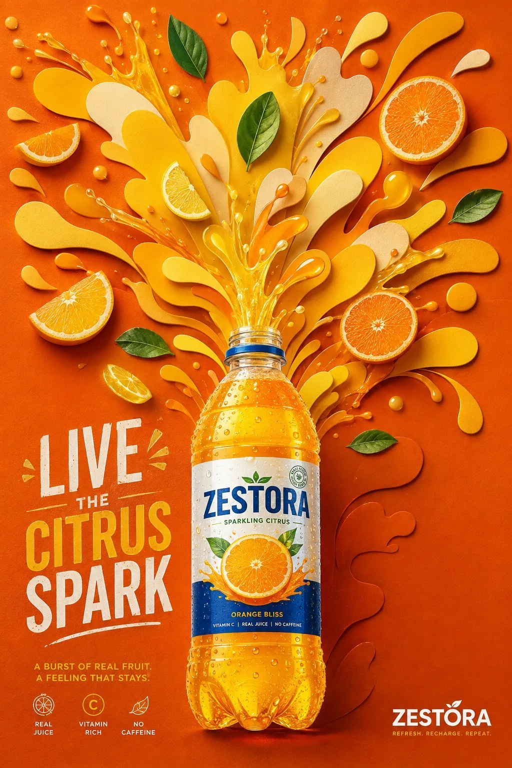 Zestora citrus sparkling drink commercial poster — Sonra