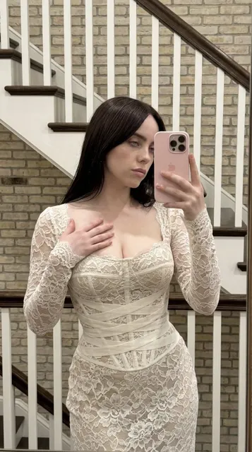 Billie lace gown mirror selfie