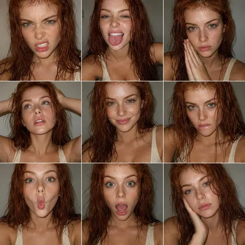 Redhead woman facs portrait collage smartphone style
