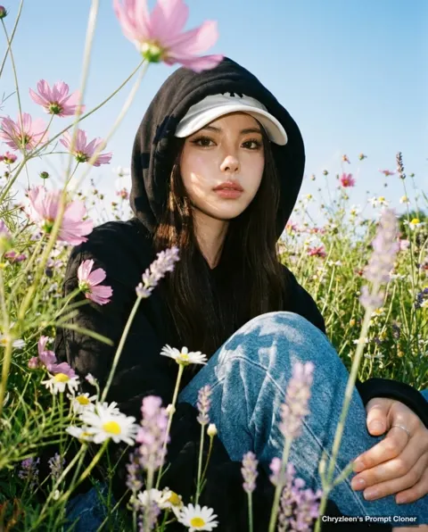 Wildflower meadow low angle hoodie portrait
