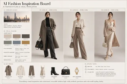 Luxury ai fashion inspiration board editorial layout