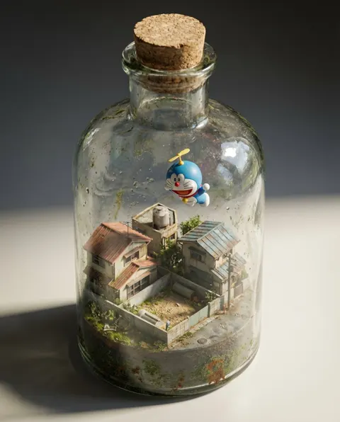 Flying doraemon in vintage bottle
