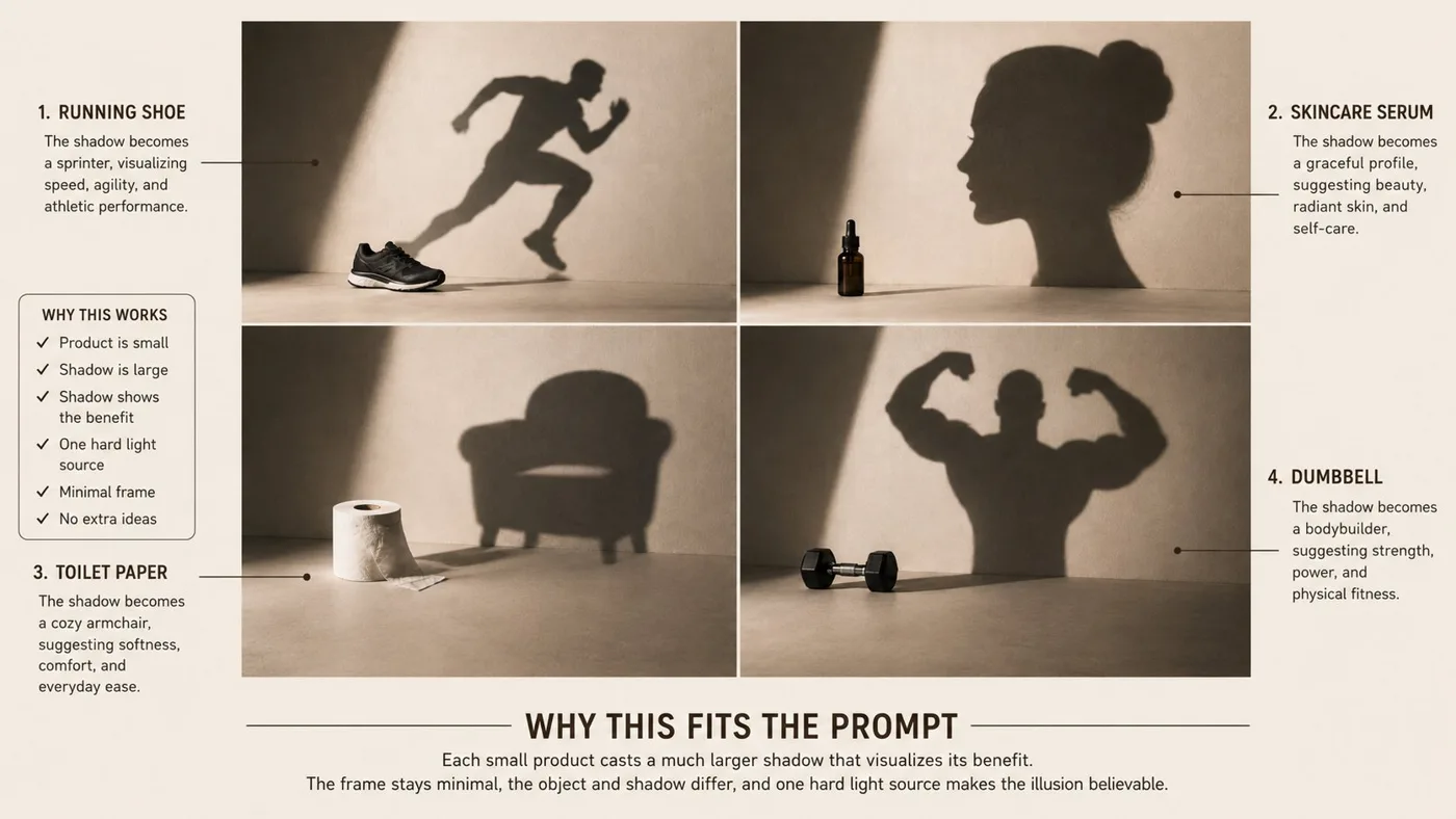 Minimalist product shadow creative ad prompt — Sonra