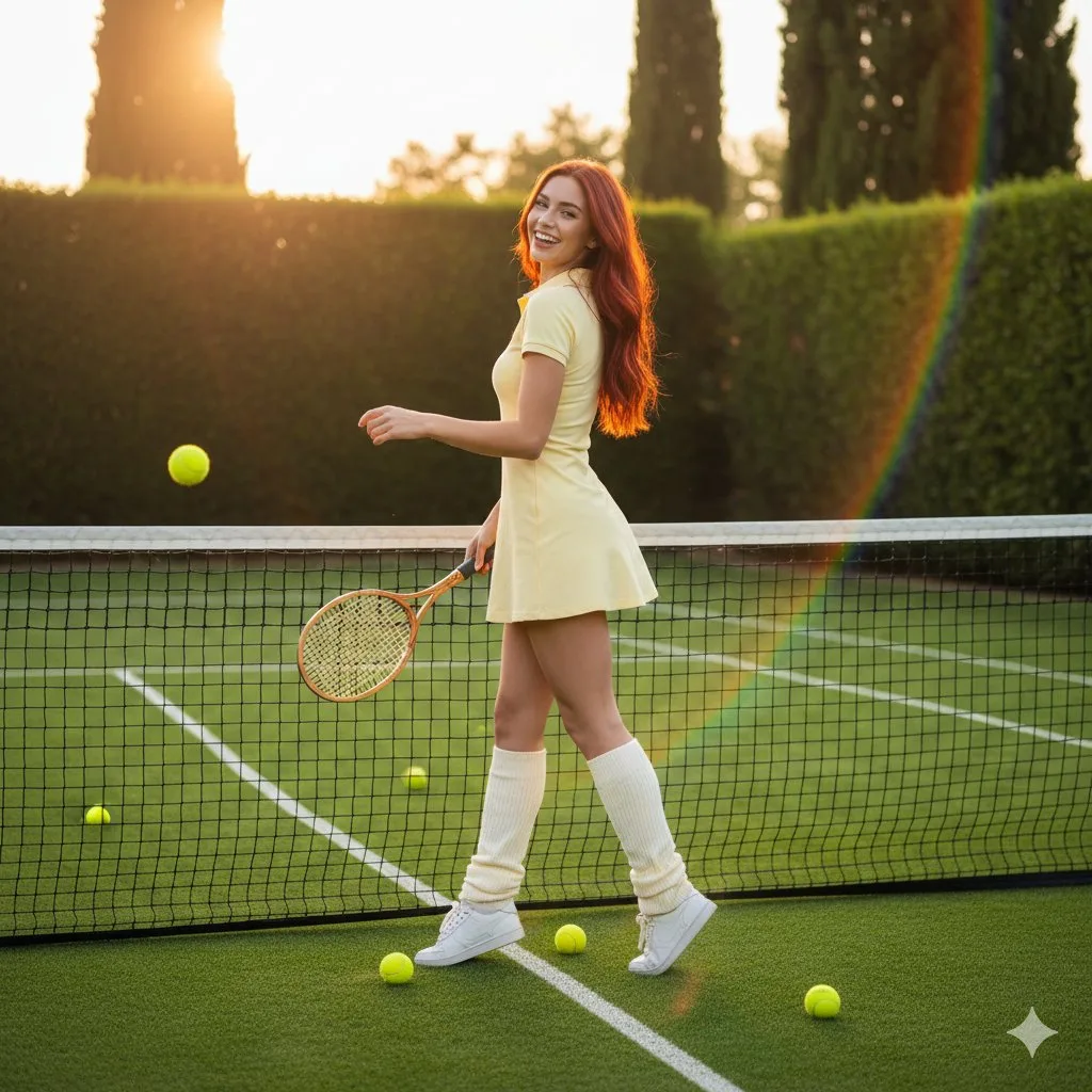 Golden hour tennis smile — After