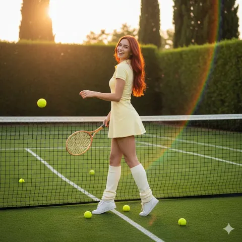 Golden hour tennis smile