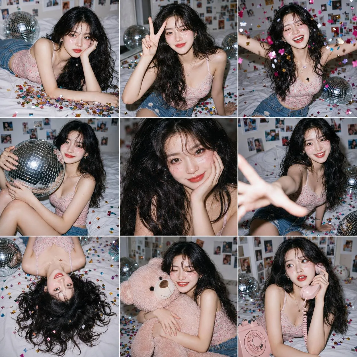 Asian woman gen z party collage 3x3 — Sonra