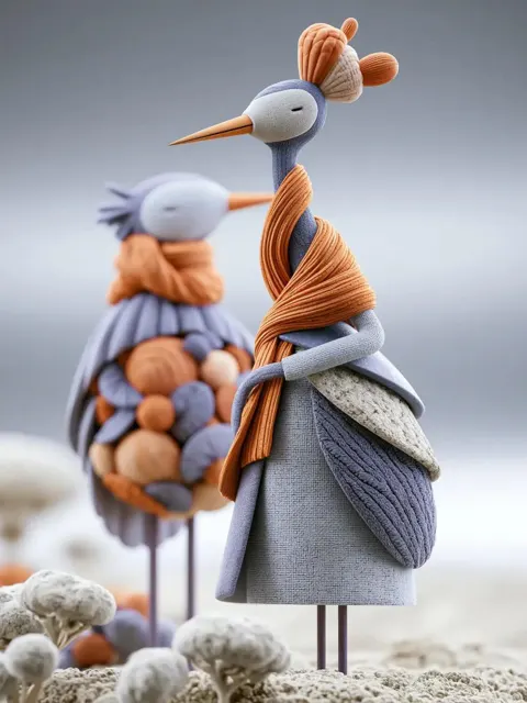 Whimsical handcrafted textile sculpture