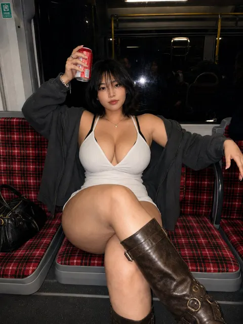 Hyper realistic night transit east asian woman portrait