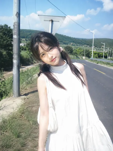 Summer rural road ccd retro girl portrait