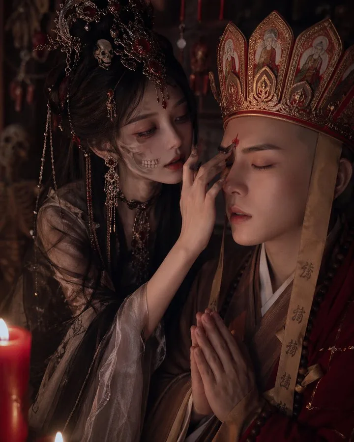 Nose touching between demon and monk — Sonra