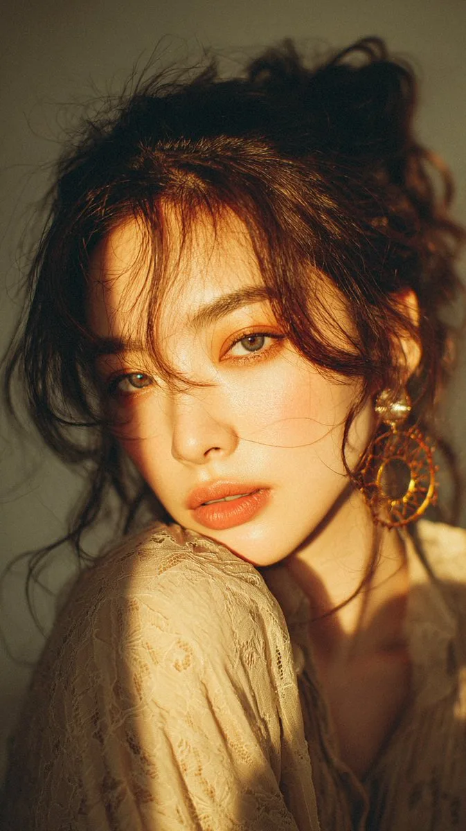 Vintage lace girl golden hour closeup — After