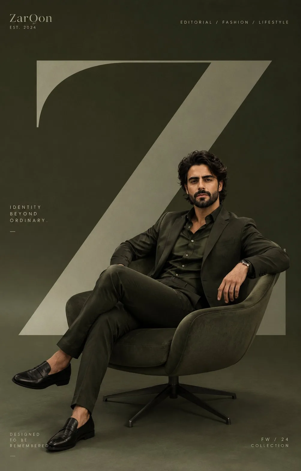 Zaroon minimalist green editorial fashion poster — Sonra