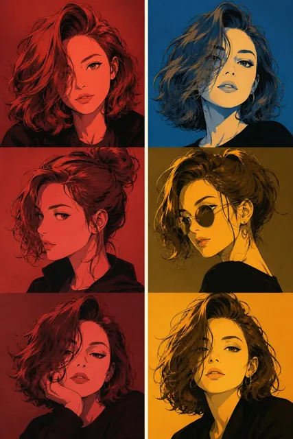 Japanese manga triptych character poster