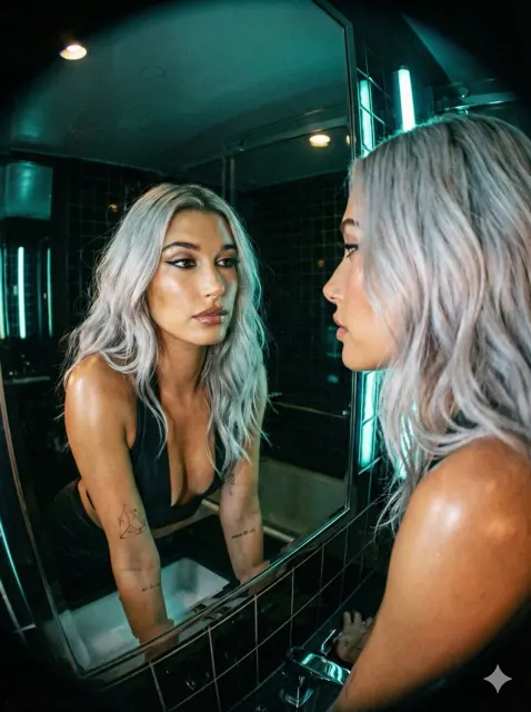 Neon vintage film silver hair girl