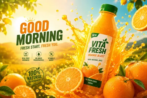 Ultra realistic premium orange juice advertisement