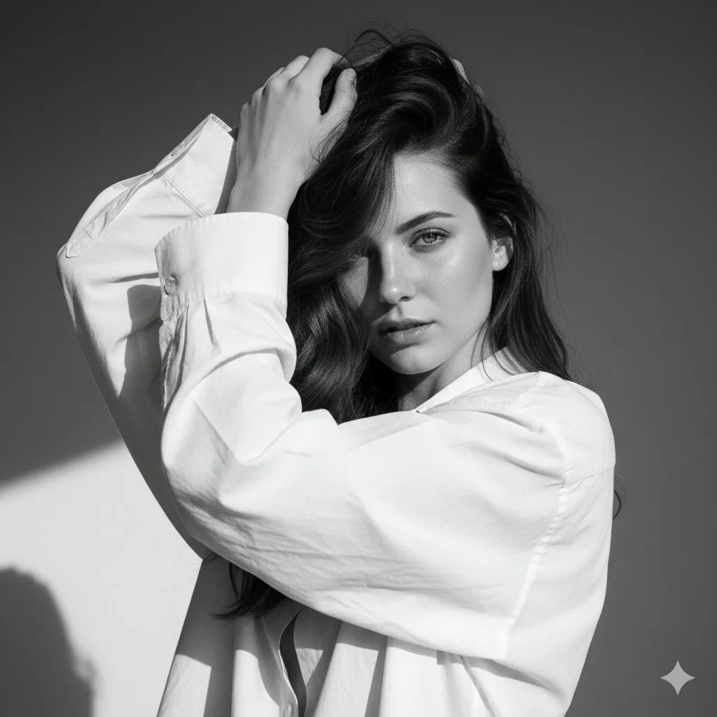 High contrast black white fashion portrait — Sonra