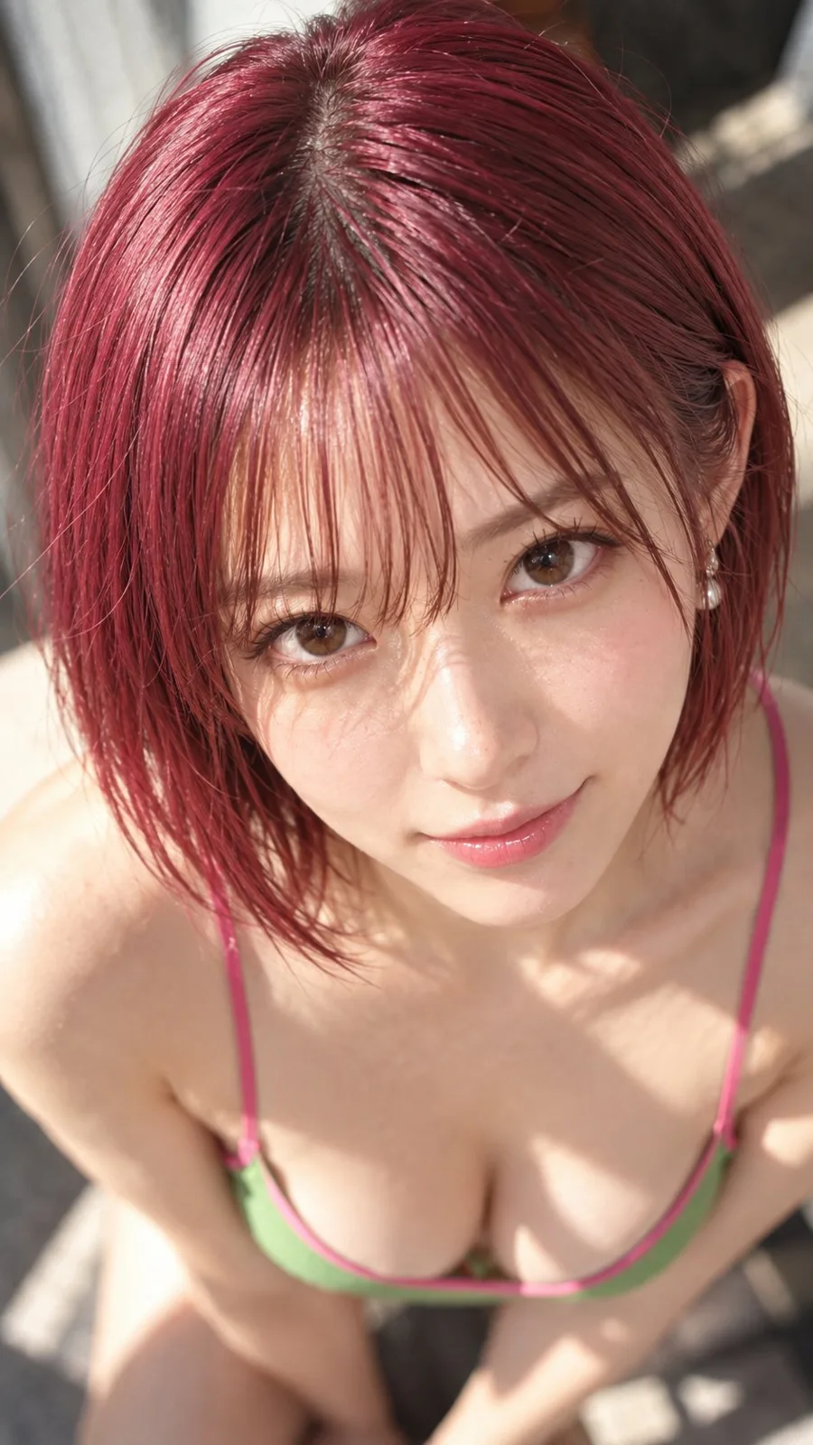 High angle magenta hair japanese woman portrait — After