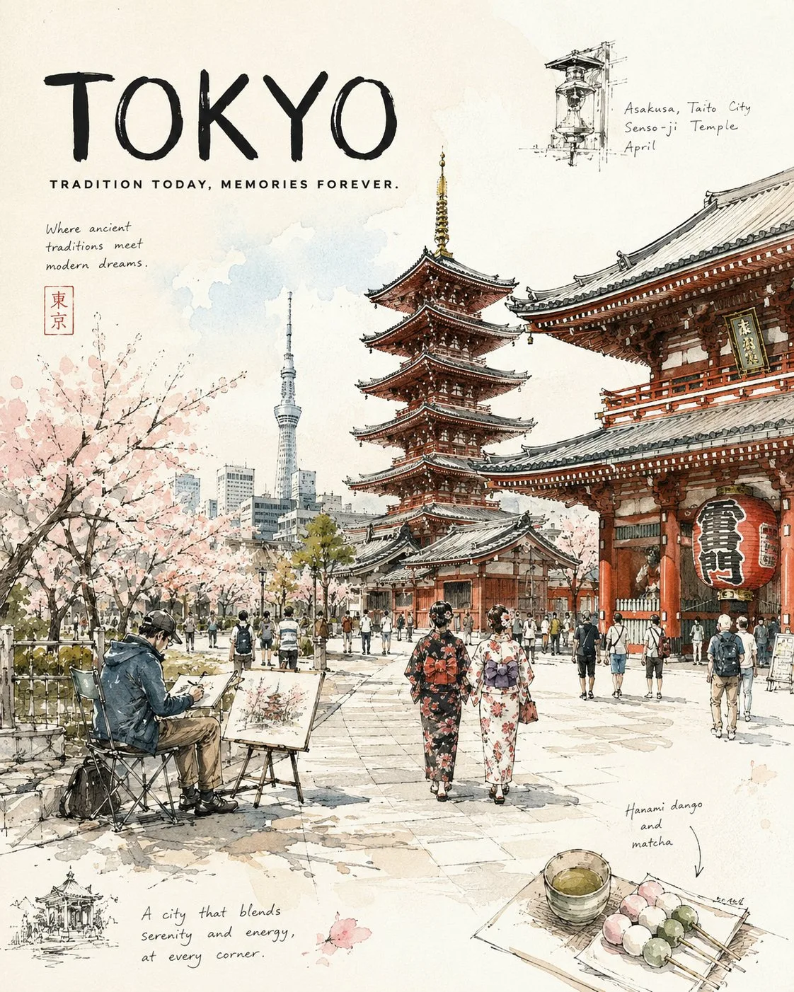 Urban sketch travel journal poster prompt — Sonra