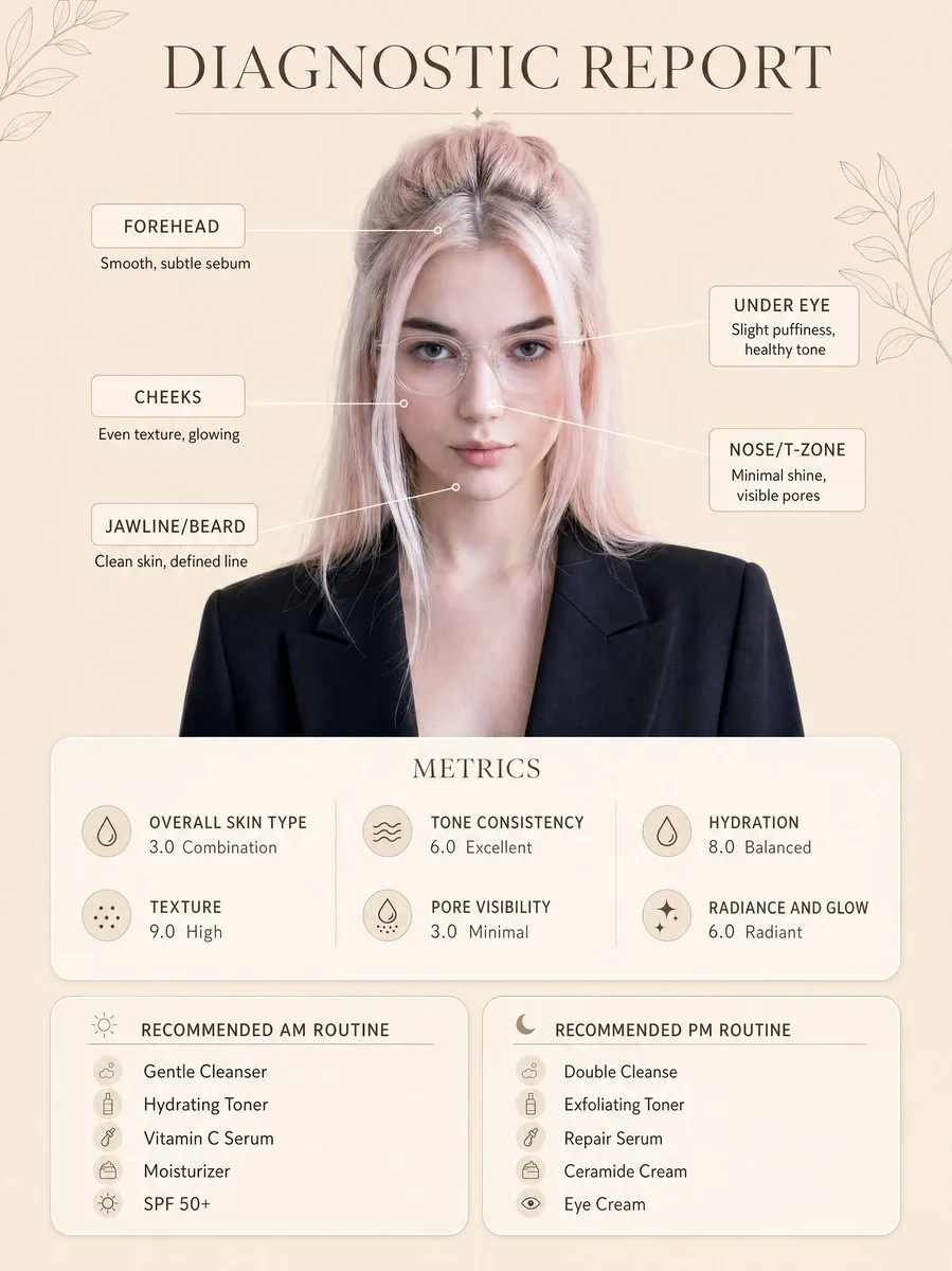 Minimalist skincare diagnostic report poster — After