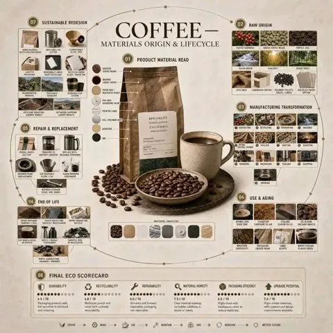 Coffee materials origin lifecycle infographic