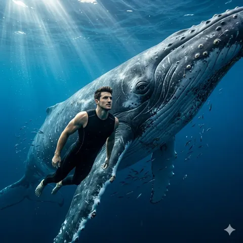 Swimming with giant whale