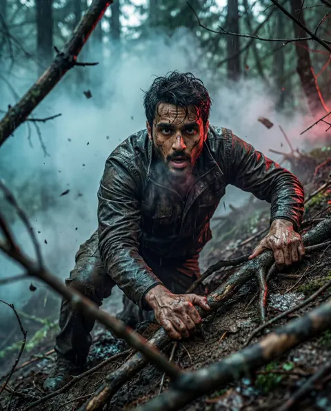 Survival muddy forest climbing