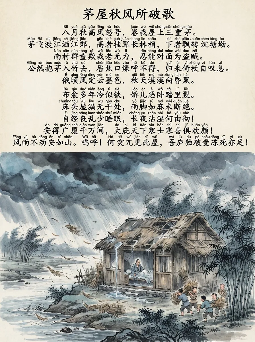 茅屋秋风所破歌中文和拼音图 — After