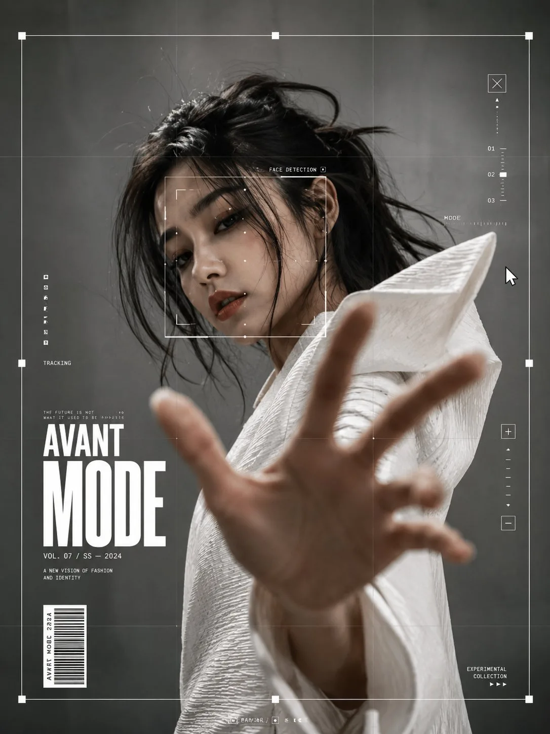 Ultra realistic fashion editorial portrait avant garde white couture — After
