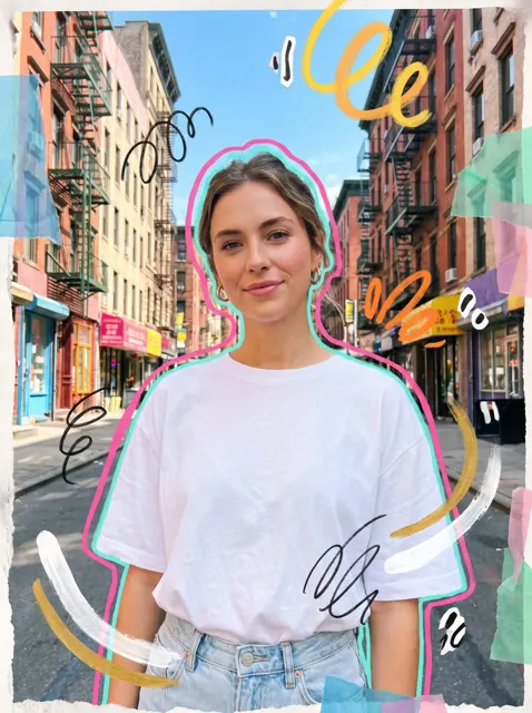 Photorealistic mixed media street portrait young woman