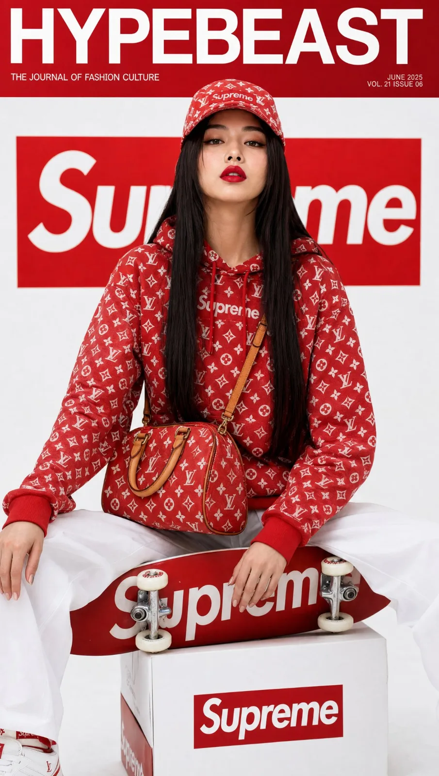 Luxury streetwear supreme lv korean woman magazine cover — After