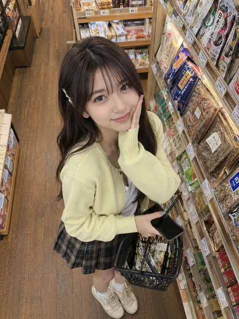 Candid lifestyle japanese grocery shopping photo